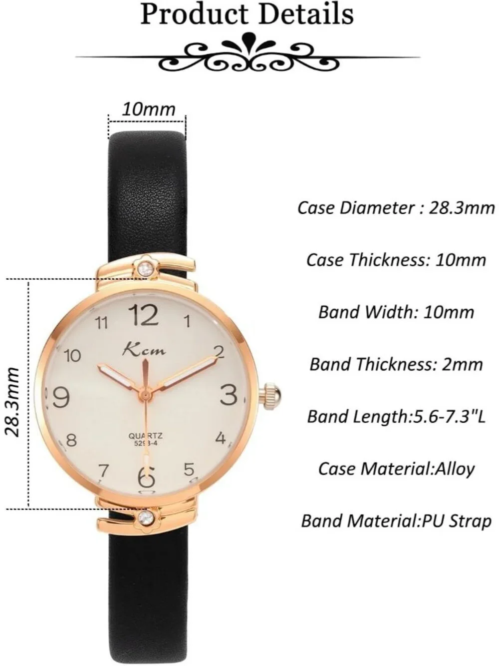 Women's Black Analog Quartz Classic Round Case PU Leather Casual Wrist Watch
